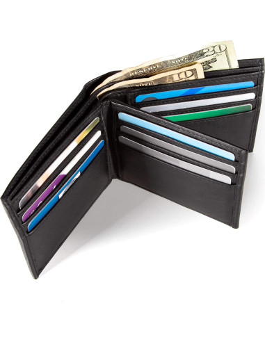 Billetera Bifold ID Stronghold para Hombres - Cuero Genuino RFID