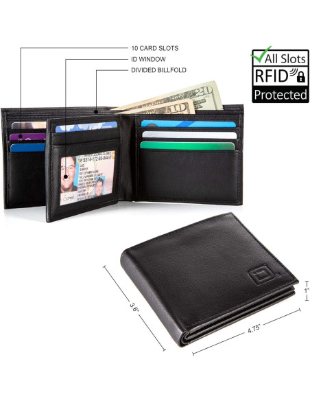 Billetera Bifold ID Stronghold para Hombres - Cuero Genuino RFID