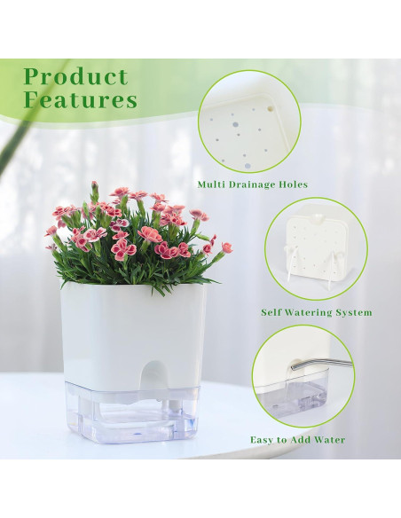 Macetas Autorriego FAMZ 4 Pack Cuadradas Transparentes 10" 7" 5.5" 4.3"