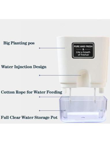 Macetas Autorriego FAMZ 4 Pack Cuadradas Transparentes 10" 7" 5.5" 4.3"