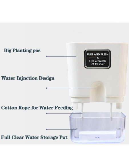 Macetas Autorriego FAMZ 4 Pack Cuadradas Transparentes 10" 7" 5.5" 4.3"