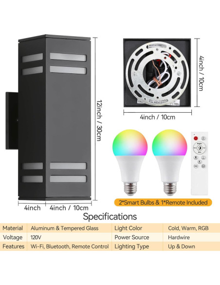 Aplique de Pared Exterior Inteligente Zinola 212 RGB con Sensor D2D