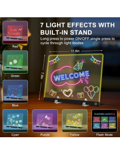 Tablero de Notas LED EcoCharm Home 30x20 cm 6 Colores 4 Modos 2