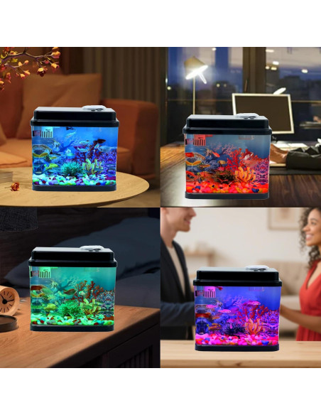 Mini Acuario 1 Galón Toycol con LED 6 Colores y Bomba 3-en-1