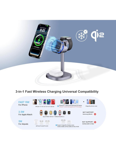 Estación de Carga Inalámbrica MOGU 3 en 1 con Ventilador 15W