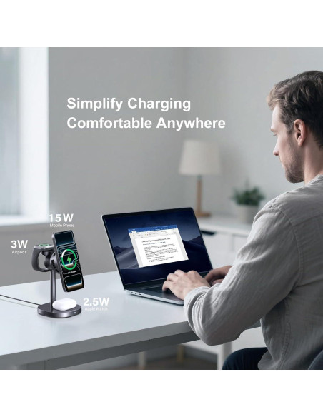 Estación de Carga Inalámbrica MOGU 3 en 1 con Ventilador 15W