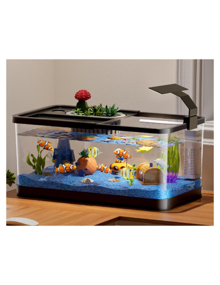 Acuario 20L HYUVCX con Luz LED y Filtro 3 Modos - Negro