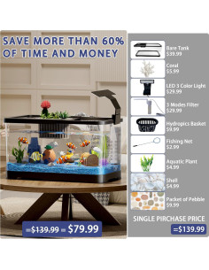 Acuario 20L HYUVCX con Luz LED y Filtro 3 Modos - Negro 2