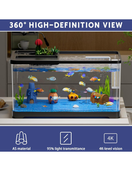 Acuario 20L HYUVCX con Luz LED y Filtro 3 Modos - Negro