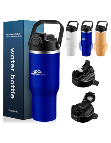 Vaso Aislado POPOACTI 1L Acero Inoxidable Azul Doble Pared