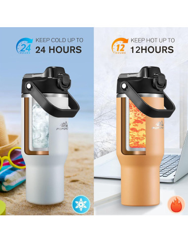 Vaso Aislado POPOACTI 1L Acero Inoxidable Azul Doble Pared