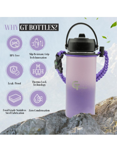 Botella de Agua Aislada GT BOTTLES 532ml Acero Inoxidable 3 Tapas