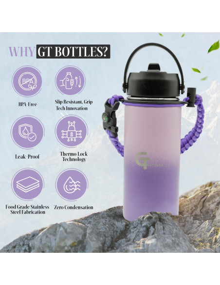 Botella de Agua Aislada GT BOTTLES 532ml Acero Inoxidable 3 Tapas