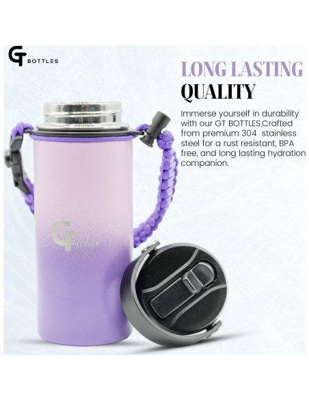 Botella de Agua Aislada GT BOTTLES 532ml Acero Inoxidable 3 Tapas