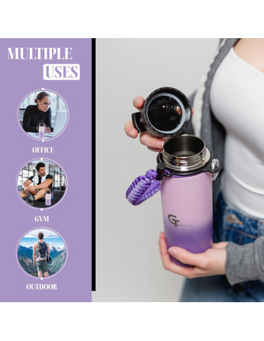 Botella de Agua Aislada GT BOTTLES 532ml Acero Inoxidable 3 Tapas