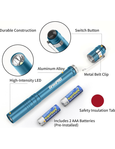 Linterna LED de bolsillo GRENPRO azul, 4 unidades, 140g