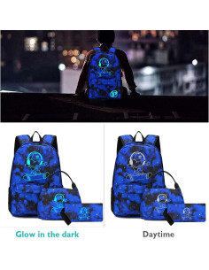 Mochila Escolar Luminosa Pawsky para Laptop 15.4" Azul 2