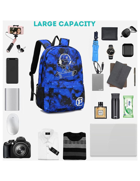 Mochila Escolar Luminosa Pawsky para Laptop 15.4" Azul