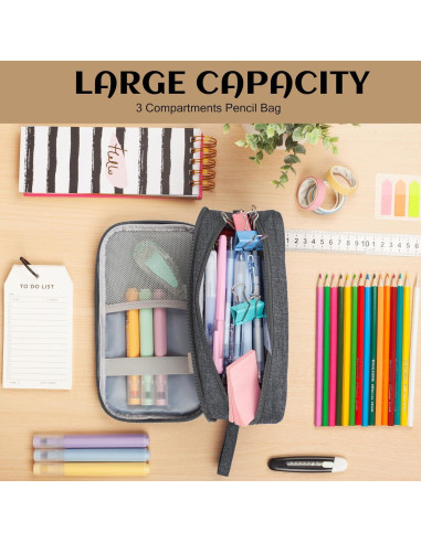 Estuche de Lápices Vanmavo Gris 22.4x11.9x6.9cm 3 Compartimentos