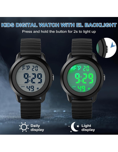 Reloj Digital CKV para Niños 10-18 Años Resistente al Agua 30M