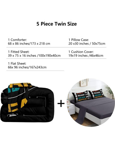 Juego de Ropa de Cama Individual ROWADALO 5 Piezas Gamer