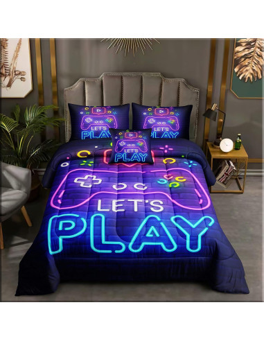 Conjunto de Ropa de Cama Individual ROWADALO 5 Piezas 3D Gamer