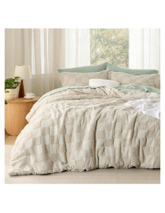 Juego de Edredón Queen Bedsure Beige Cuadro con Relieve 3 Piezas