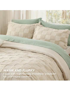 Juego de Edredón Queen Bedsure Beige Cuadro con Relieve 3 Piezas 2