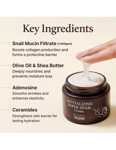 Crema Revitalizante YADAH Supercaracol 80ml - Hidratante Ligero