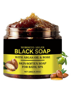 Jabón Negro Marroquí con Argán y Rosa 221g - Exfoliante Natural
