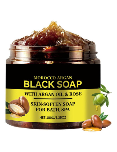 Jabón Negro Marroquí con Argán y Rosa 221g - Exfoliante Natural