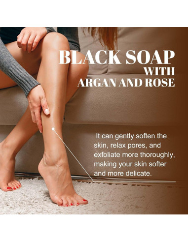 Jabón Negro Marroquí con Argán y Rosa 221g - Exfoliante Natural