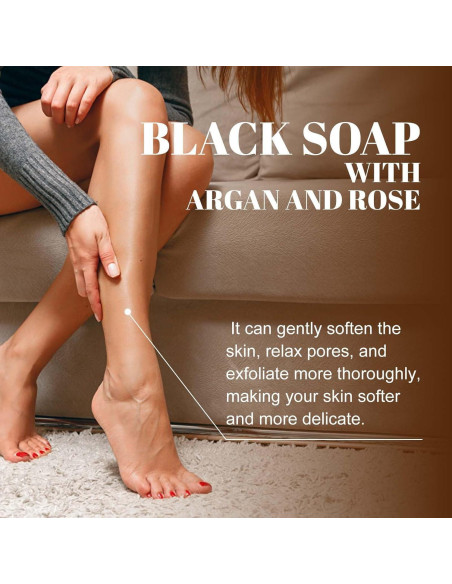 Jabón Negro Marroquí con Argán y Rosa 221g - Exfoliante Natural