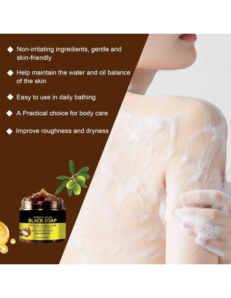 Jabón Negro Marroquí con Argán y Rosa 221g - Exfoliante Natural