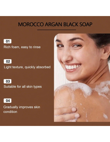 Jabón Negro Marroquí con Argán y Rosa 221g - Exfoliante Natural