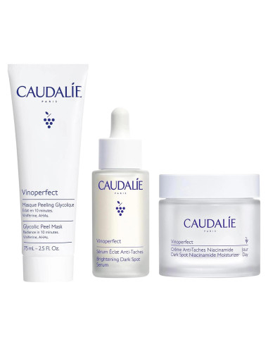 Trío Iluminador Caudalie Vinoperfect 30mL Suero + 50mL Hidratante + 75mL Máscara