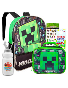 Conjunto Mochila y Lonchera Minecraft 40.64 cm con Botella y Stickers