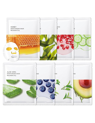 Set de 8 Mascarillas Faciales Hidratantes LJYBoBin - Todo Tipo de Piel