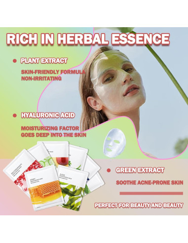 Set de 8 Mascarillas Faciales Hidratantes LJYBoBin - Todo Tipo de Piel
