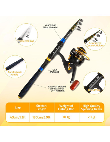 Juego de caña de pescar Milerong 1.8m para niños - Telescópica