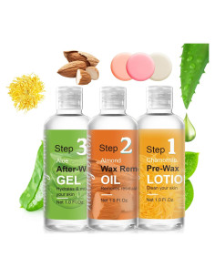 Kit de Cuidado de Piel Pre y Post Depilación VUEYAA - 3 Botellas