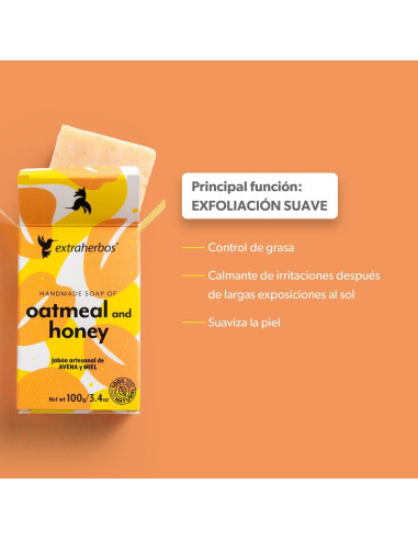 Jabón Natural de Avena y Miel Extraherbos 100g - Exfoliante