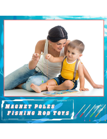 20 Piezas Cañas de Pesca Magnéticas de Madera Feradny