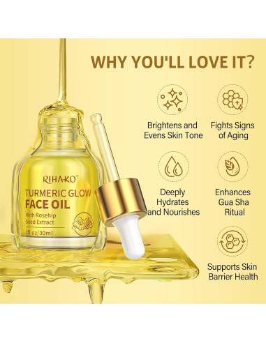 Aceite Facial Antienvejecimiento RIHAKO Cúrcuma y Rosa Mosqueta 181g