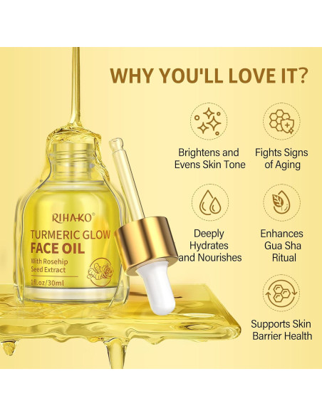 Aceite Facial Antienvejecimiento RIHAKO Cúrcuma y Rosa Mosqueta 181g
