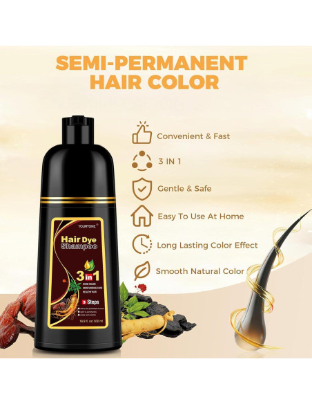 Champú para Teñir Cabello Castaño Claro 3 en 1 YOURTONE 500 ml