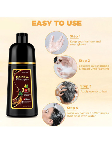 Champú para Teñir Cabello Castaño Claro 3 en 1 YOURTONE 500 ml