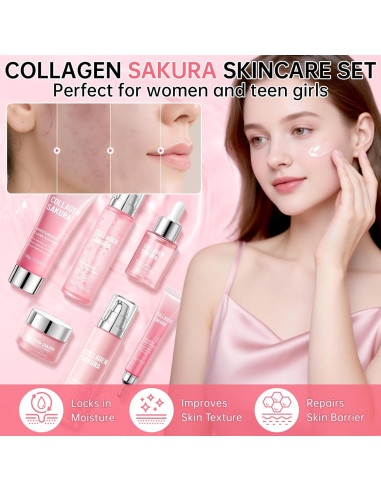 Set de Cuidado de la Piel Collagen Sakura 6 Piezas Hidratante