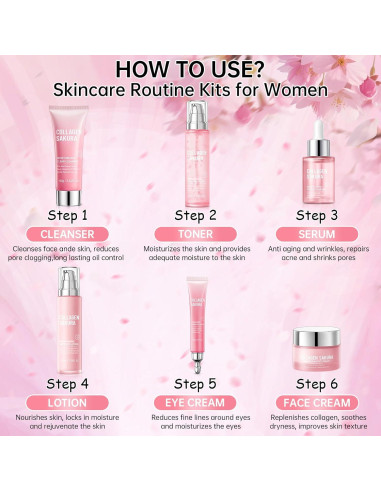 Set de Cuidado de la Piel Collagen Sakura 6 Piezas Hidratante