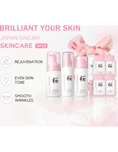 Kit Facial Sakura Rosardene 9 PCS - Cuidado Piel Rejuvenecedor